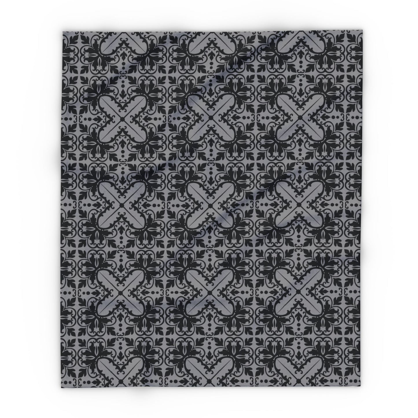 Luxurious Gothic Fleece Blanket with Black and Grey Damask Design – Cozy Home Décor in 3 Sizes