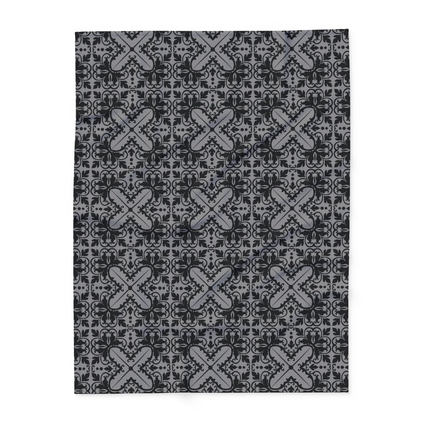 Luxurious Gothic Fleece Blanket with Black and Grey Damask Design – Cozy Home Décor in 3 Sizes