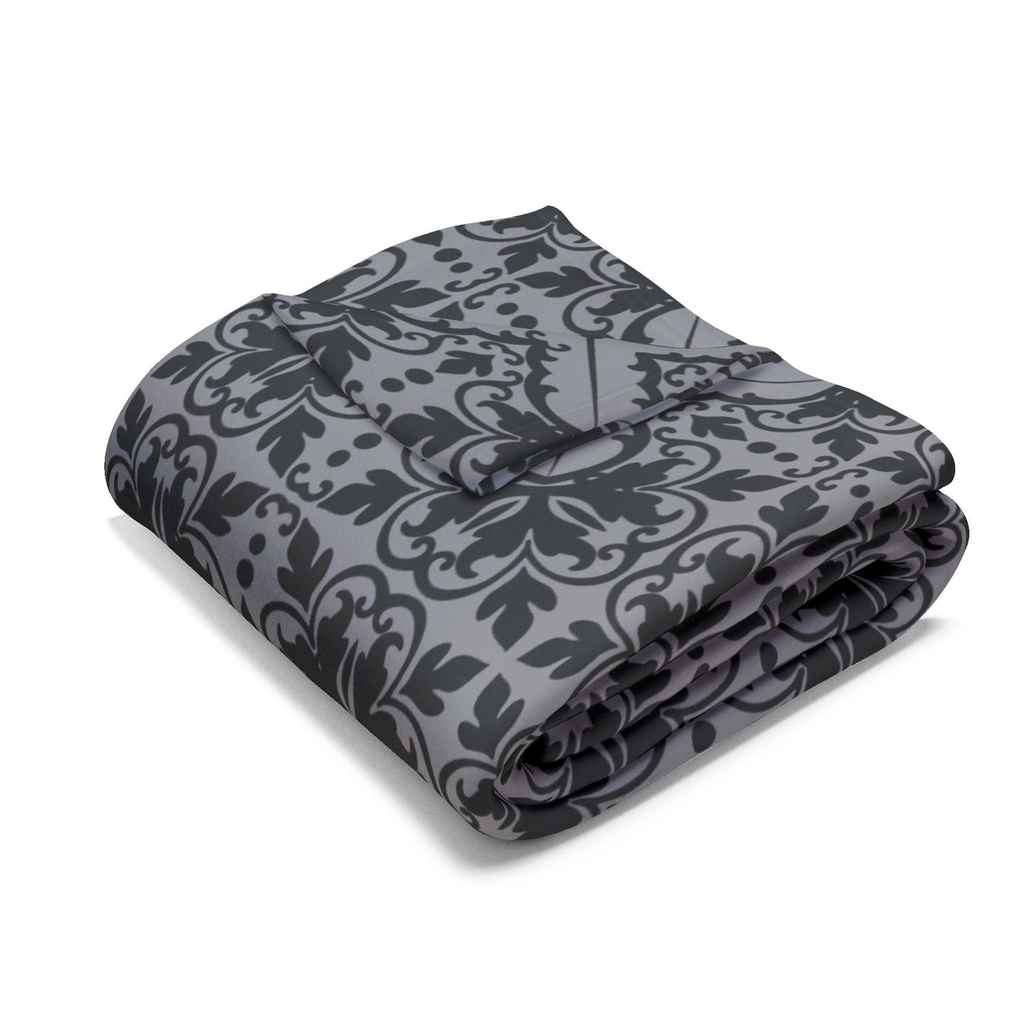 Luxurious Gothic Fleece Blanket with Black and Grey Damask Design – Cozy Home Décor in 3 Sizes