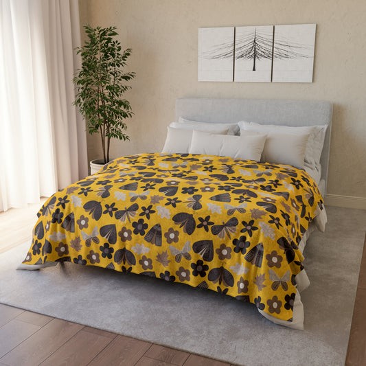 Moths and Flowers Mustard yellow Throw Blanket