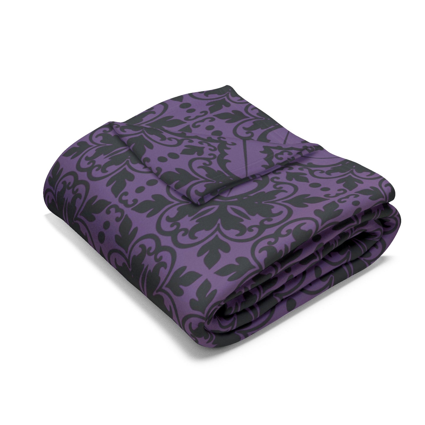 Luxurious Gothic Fleece Blanket with Black and Purple Damask Design – Cozy Home Décor in 3 Sizes