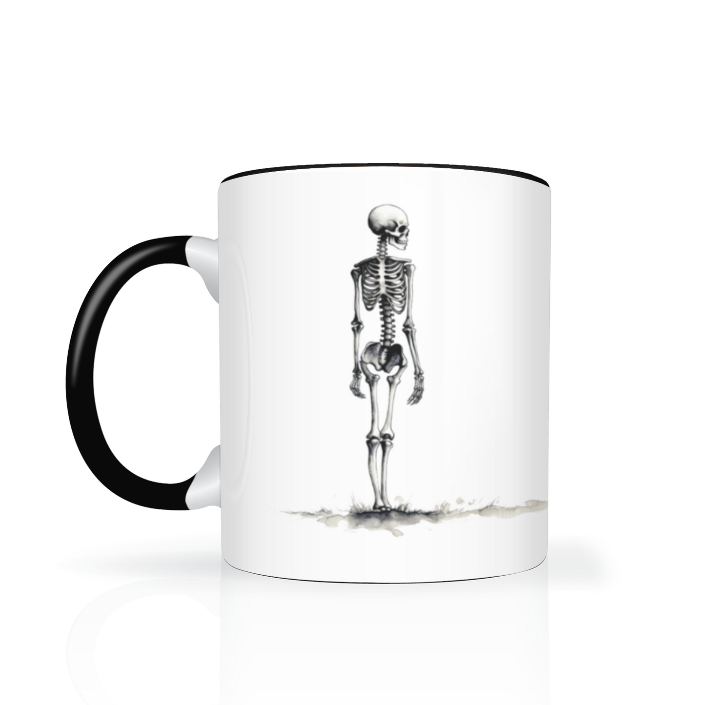 Gothic Skeleton Trio Mug – 11oz White Mug with Black Interior & Handle, Halloween Drinkware