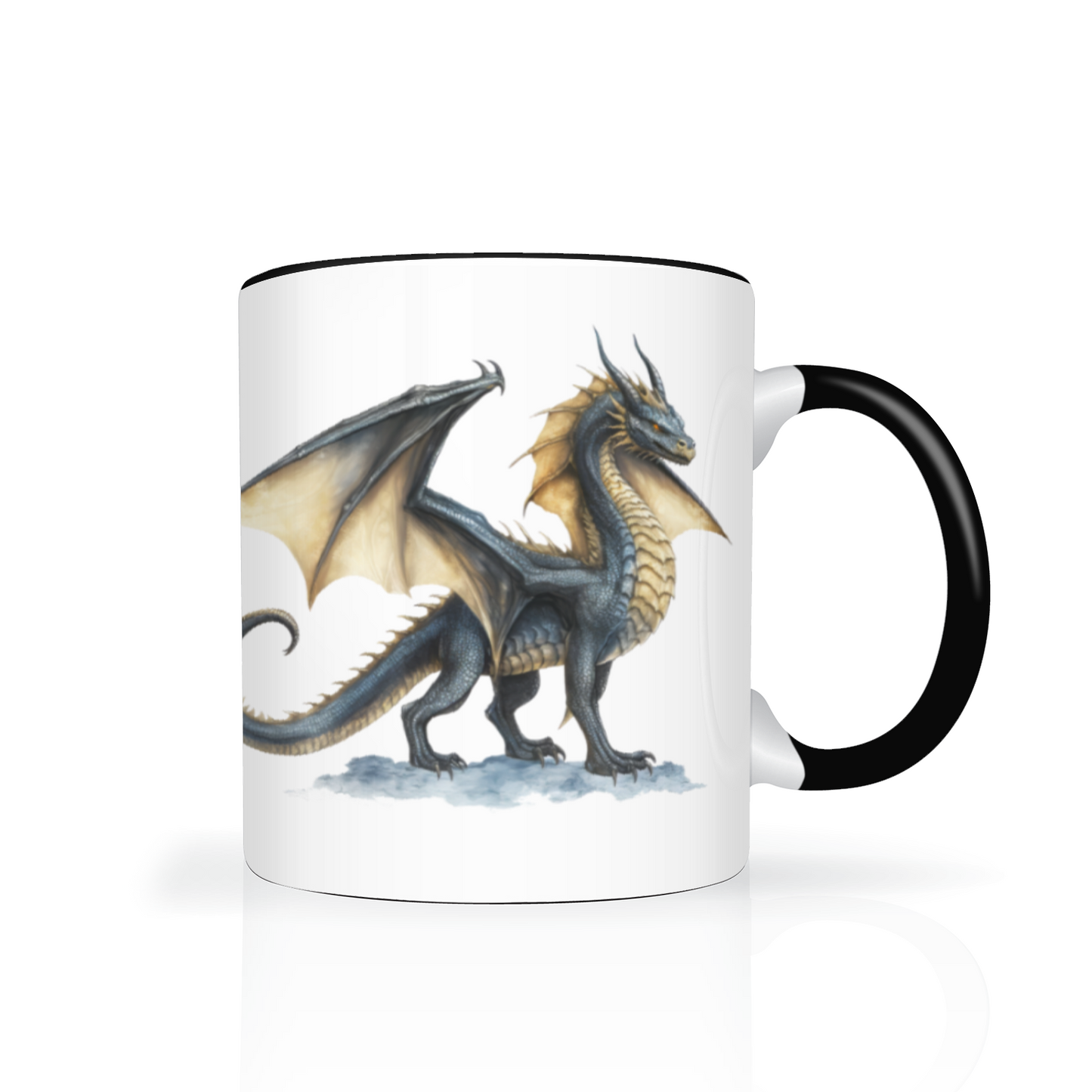 Mystical Dragon Mug – 11oz White Mug with Black Interior & Handle, Fantasy Drinkware