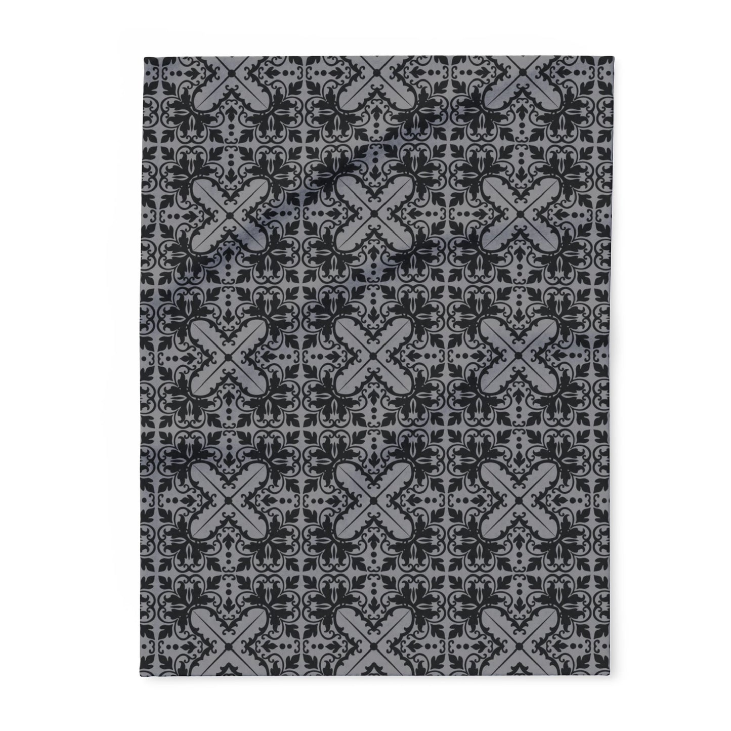 Luxurious Gothic Fleece Blanket with Black and Grey Damask Design – Cozy Home Décor in 3 Sizes