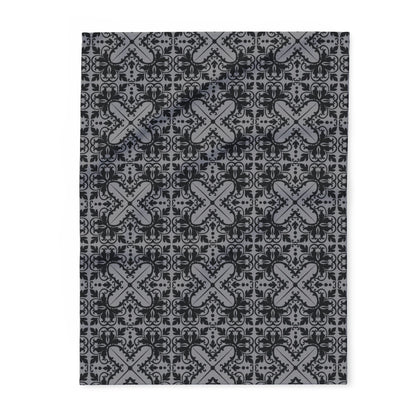 Luxurious Gothic Fleece Blanket with Black and Grey Damask Design – Cozy Home Décor in 3 Sizes
