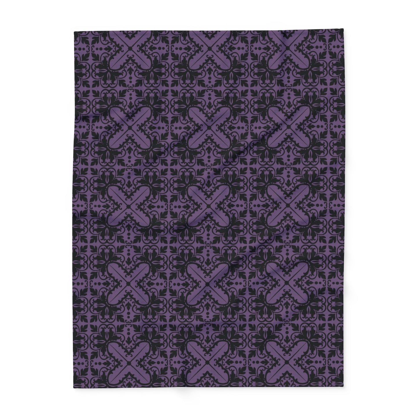 Luxurious Gothic Fleece Blanket with Black and Purple Damask Design – Cozy Home Décor in 3 Sizes