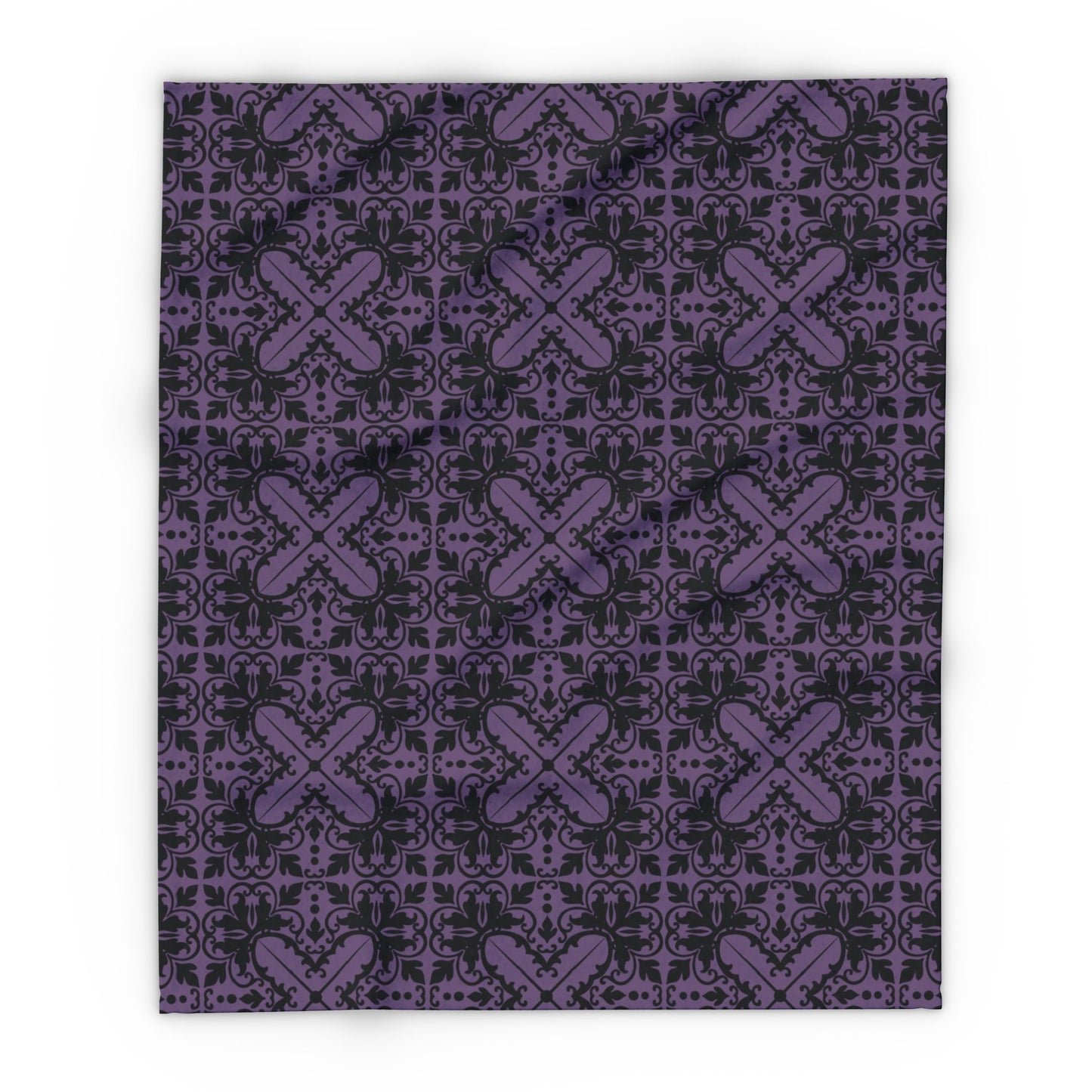 Luxurious Gothic Fleece Blanket with Black and Purple Damask Design – Cozy Home Décor in 3 Sizes