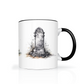 Gothic Watercolor Gravestone Mug – 11oz White Mug with Black Interior & Handle, Halloween Drinkware