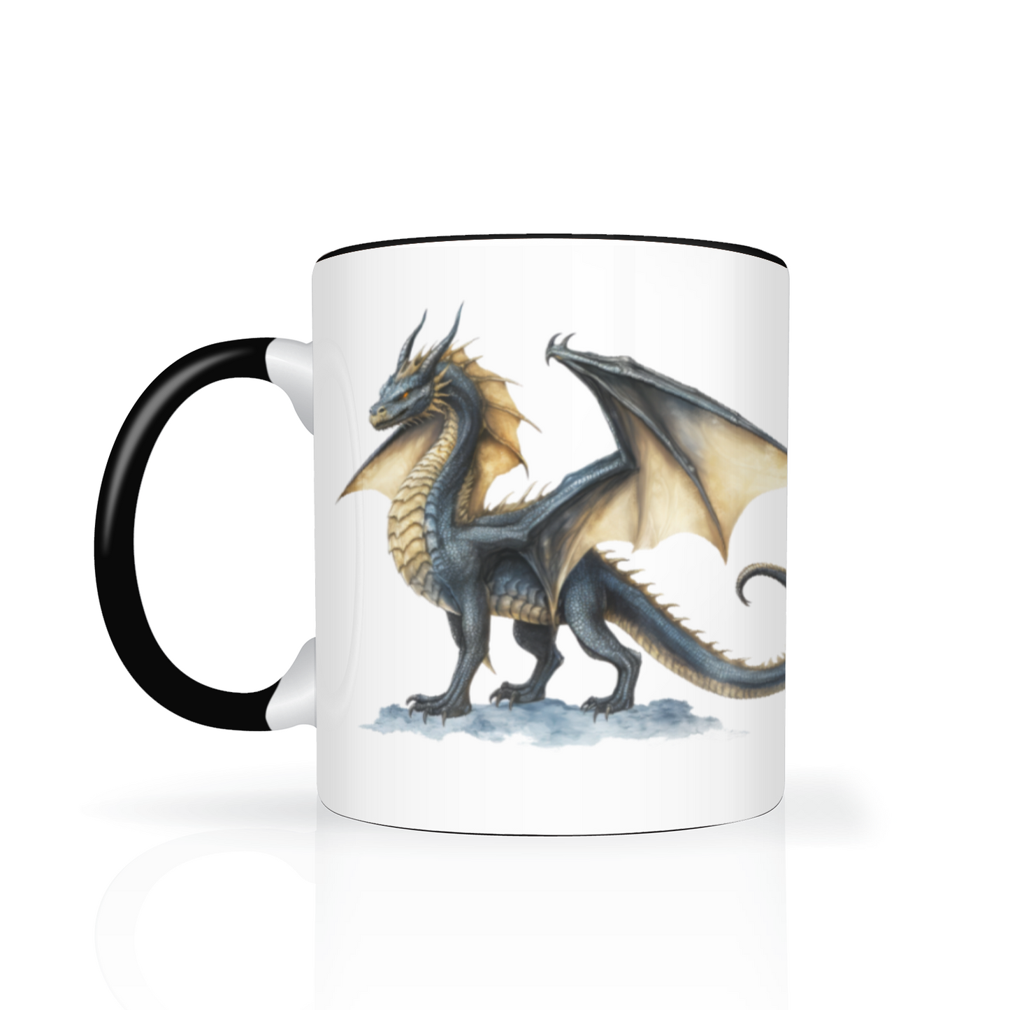 Mystical Dragon Mug – 11oz White Mug with Black Interior & Handle, Fantasy Drinkware