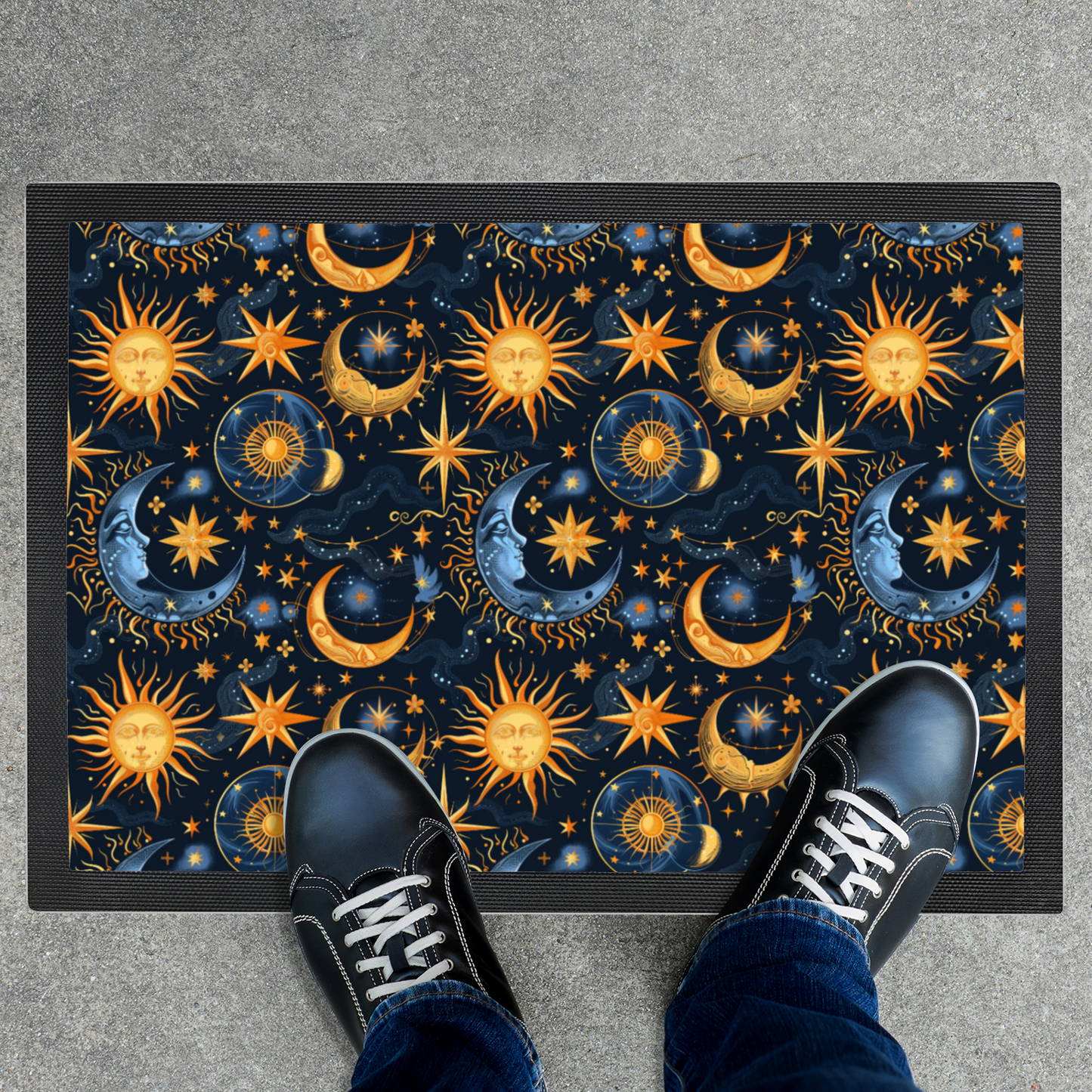 Celestial Sun and Moon Door Mat – Mystical Starry Welcome Mat for Cosmic Lovers