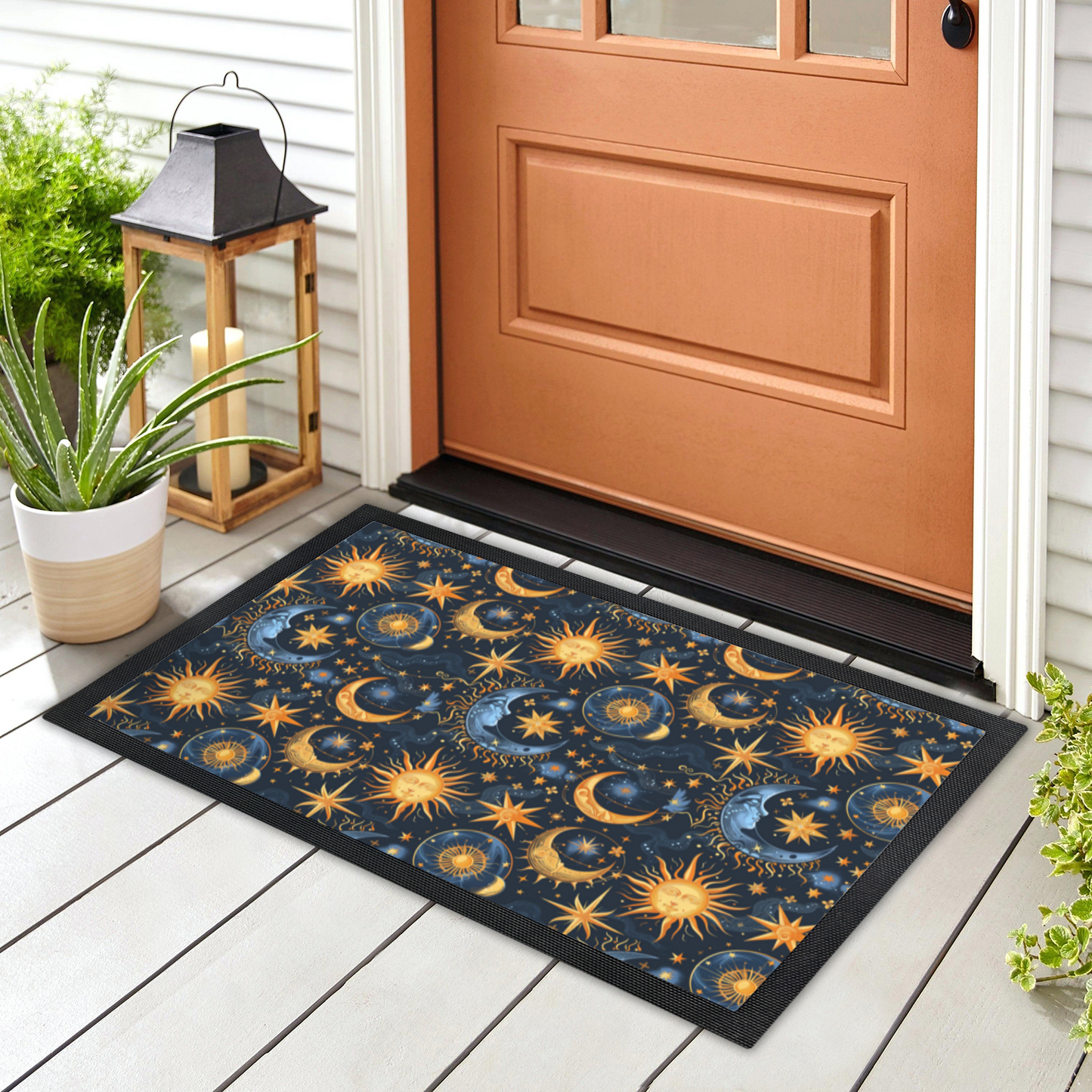 Celestial Sun and Moon Door Mat – Mystical Starry Welcome Mat for Cosmic Lovers