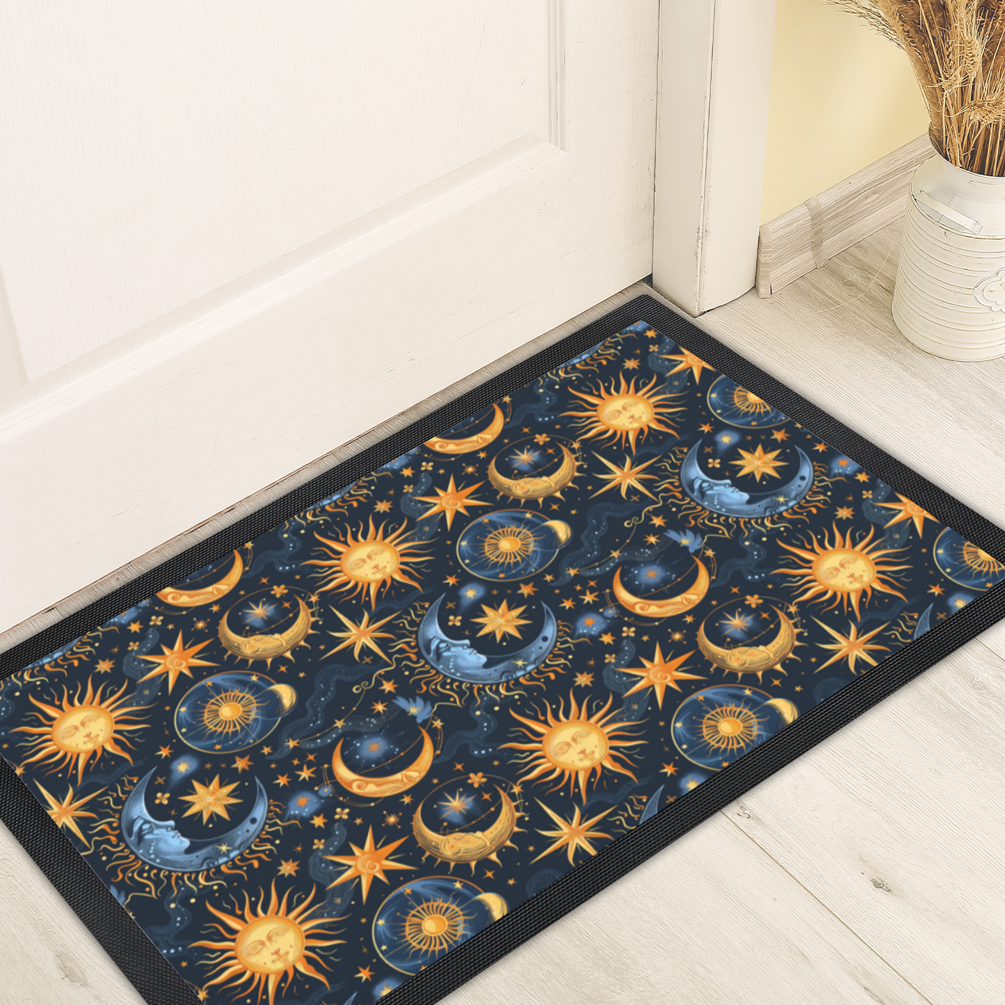 Celestial Sun and Moon Door Mat – Mystical Starry Welcome Mat for Cosmic Lovers