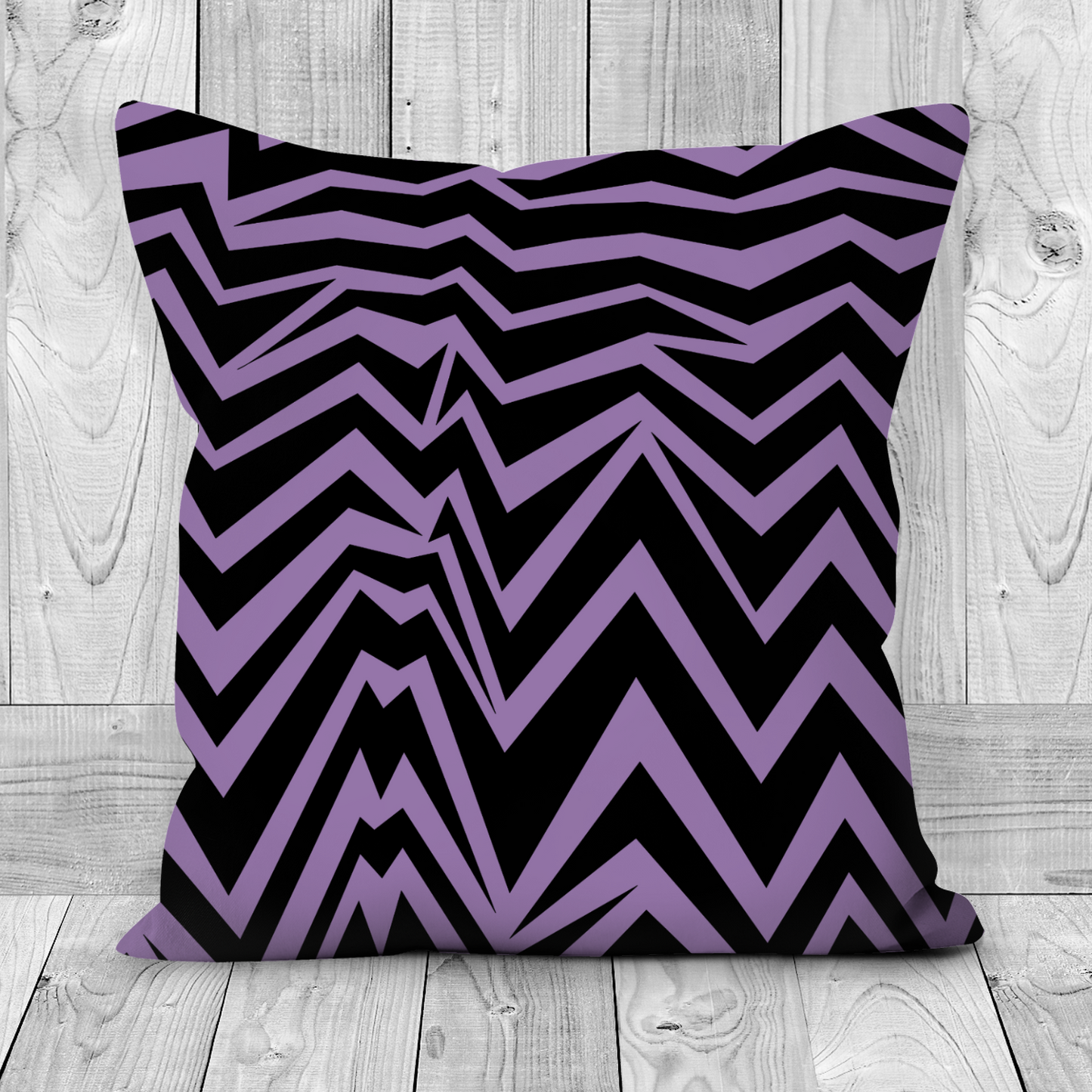 Gothic Black and Purple Zigzag Faux Suede  Cushion – Bold, Modern Statement Pillow for Edgy Décor