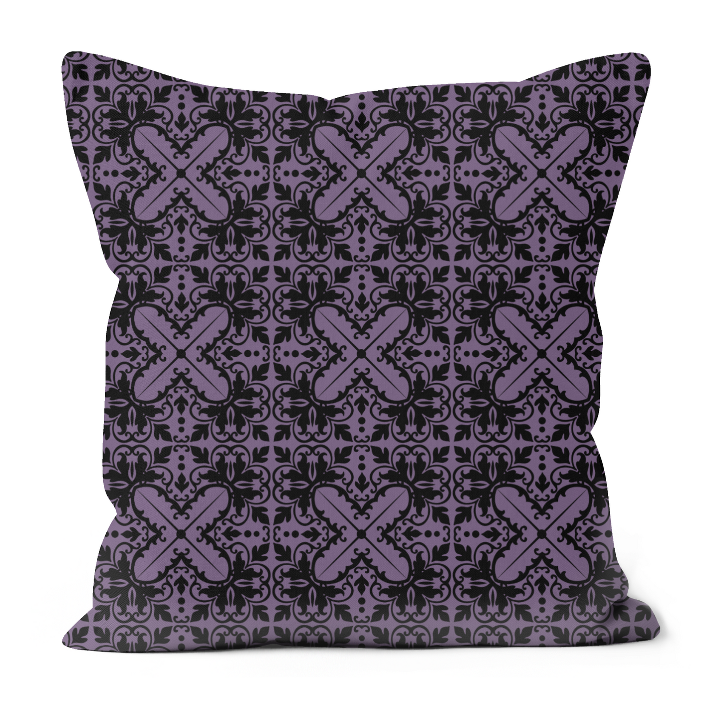 Gothic Faux Suede Cushion – Purple & Black Cross Damask Design