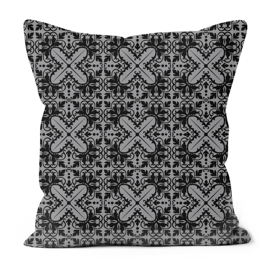 Gothic Faux Suede Cushion – Purple & Grey Cross Damask Design