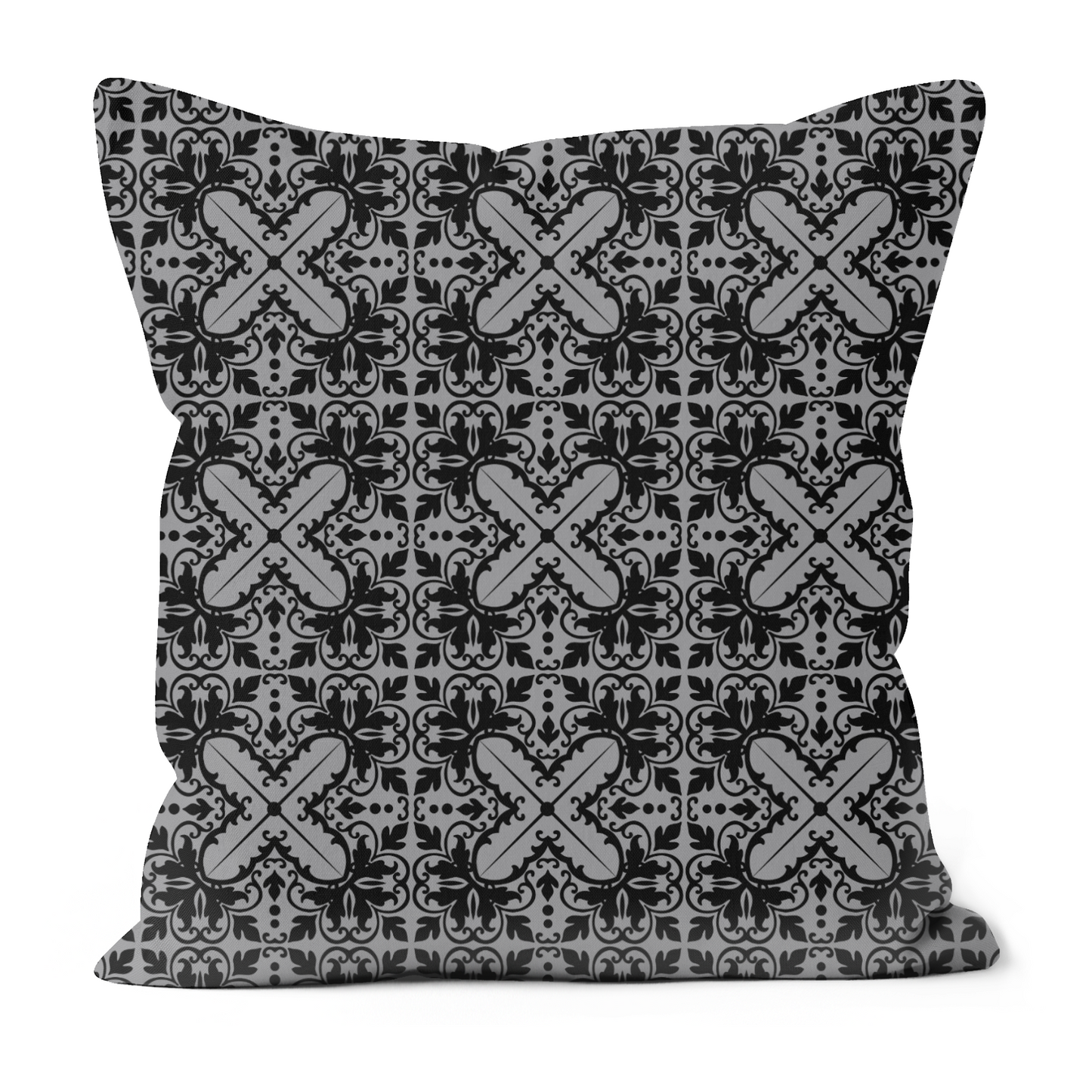Gothic Faux Suede Cushion – Purple & Grey Cross Damask Design