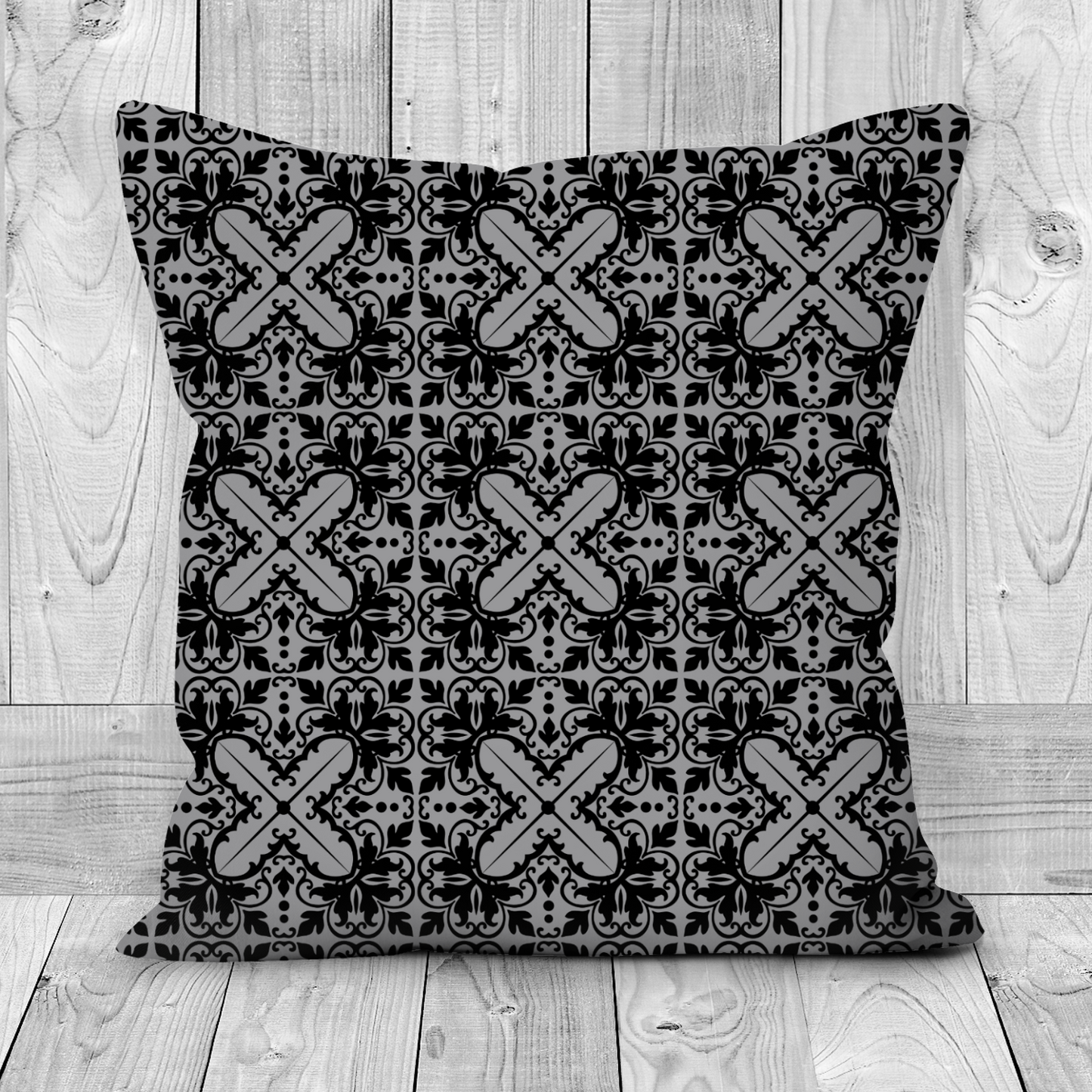 Gothic Faux Suede Cushion – Purple & Grey Cross Damask Design
