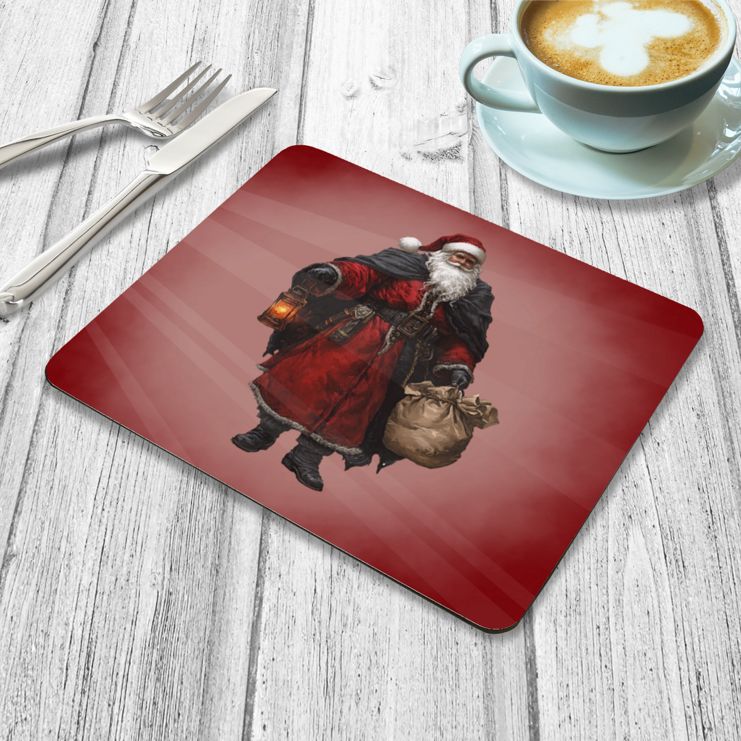Gothic Santa Claus Hardwood Placemat – Unique Holiday Table Décor