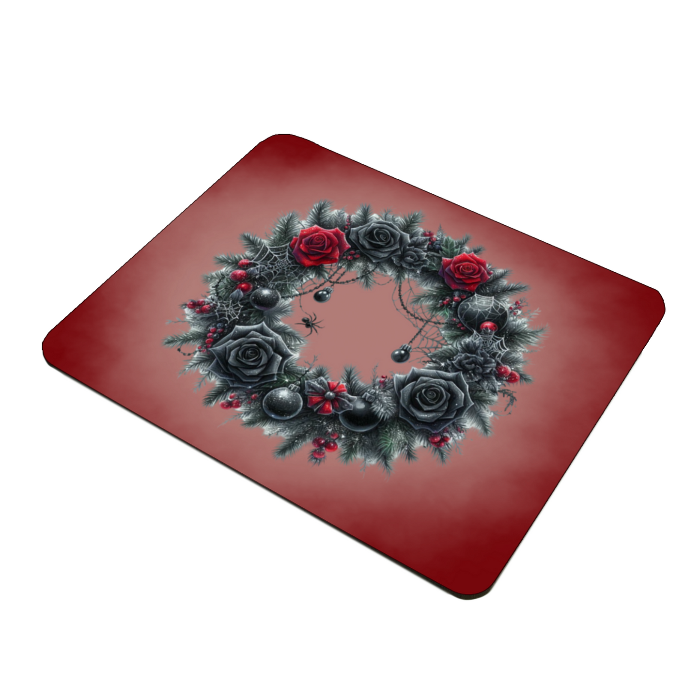 Dark Elegance Christmas Placemat – Gothic Wreath with Black Roses & Cobwebs
