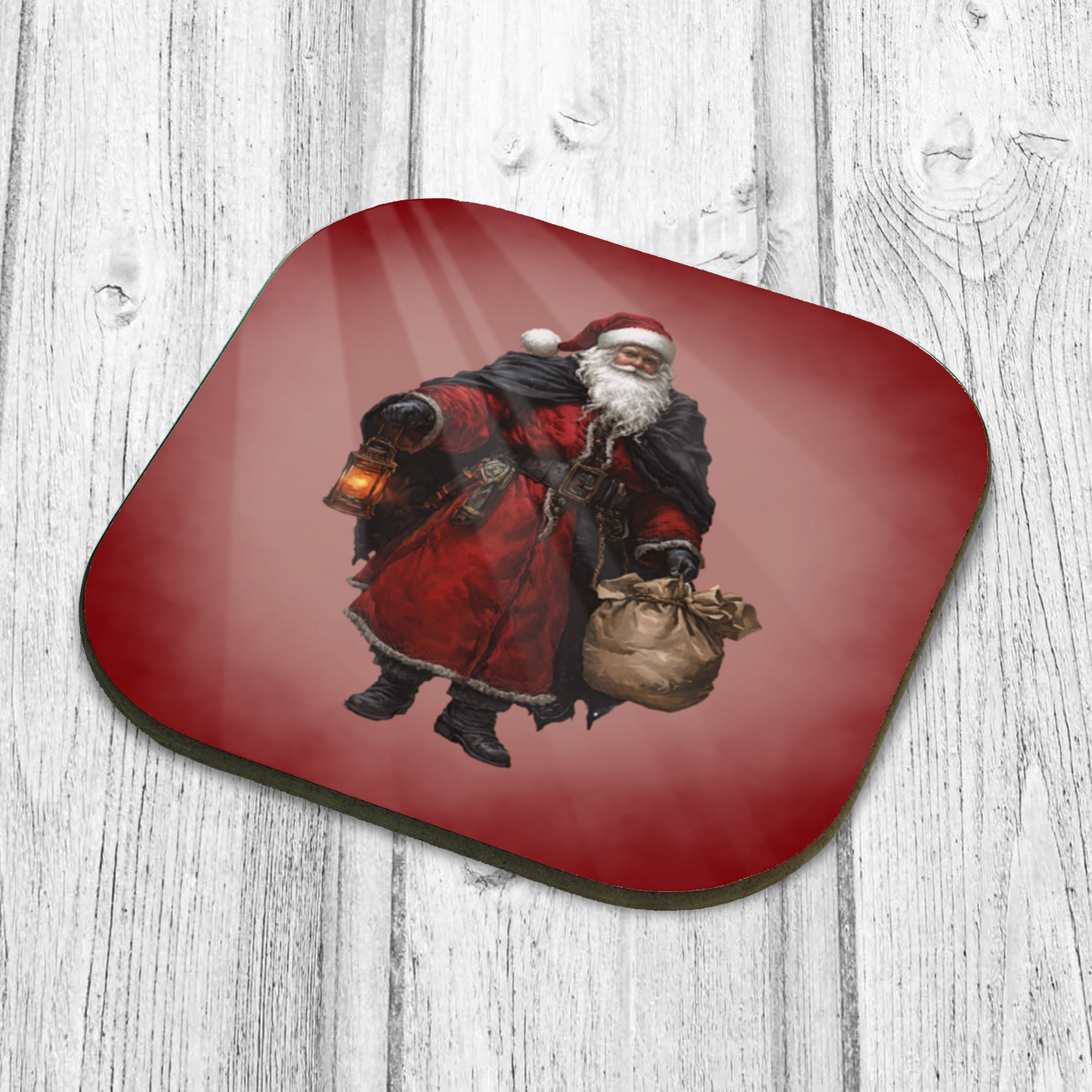 Gothic Santa Claus Hardwood Drinks Coaster – Unique Holiday Table Décor