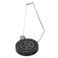 A pendulum decision maker hanging over a board with a pentagram and "yes" , "no", "maybe" and "rephrase" printed on it