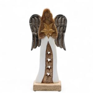 Wooden Angel Ornament – Metal Wings