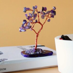 Small Amethyst Gemstone Tree on Natural Agate Base – Crystal Tree Décor Gift