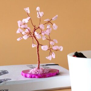 Small Rose Quartz Gemstone Tree on Pink Agate Base – Crystal Tree Decor